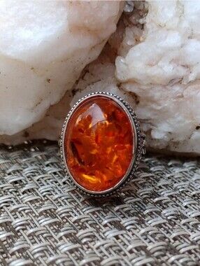 Natural Baltic Amber Oval Antique Style 925 Sterling Silver Ring Sz 7.75